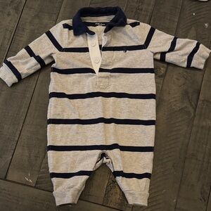 Ralph Lauren 3M Striped Navy and Gray Kids One Piece